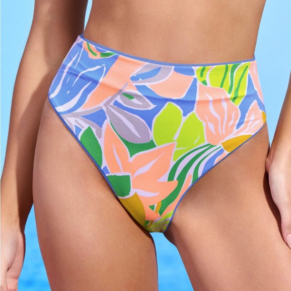 Maaji Pool Blue Suzy Q‎ High Rise/High Leg Bikini Bottom Swim Reversible NWT 3XL